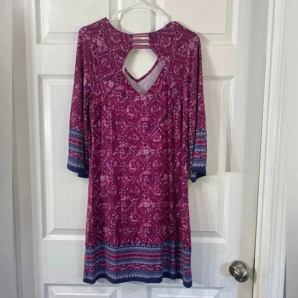 Skies Are Blue Women Navy Purple Casual Dress Above Knee Stretch Small Boho